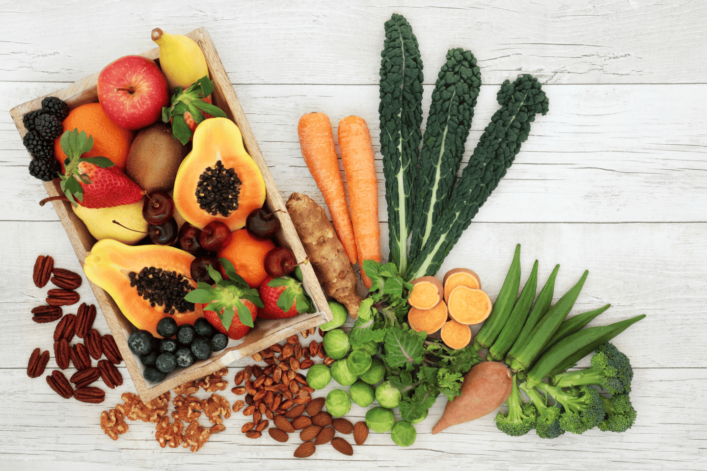 a setting of superfoods on a table