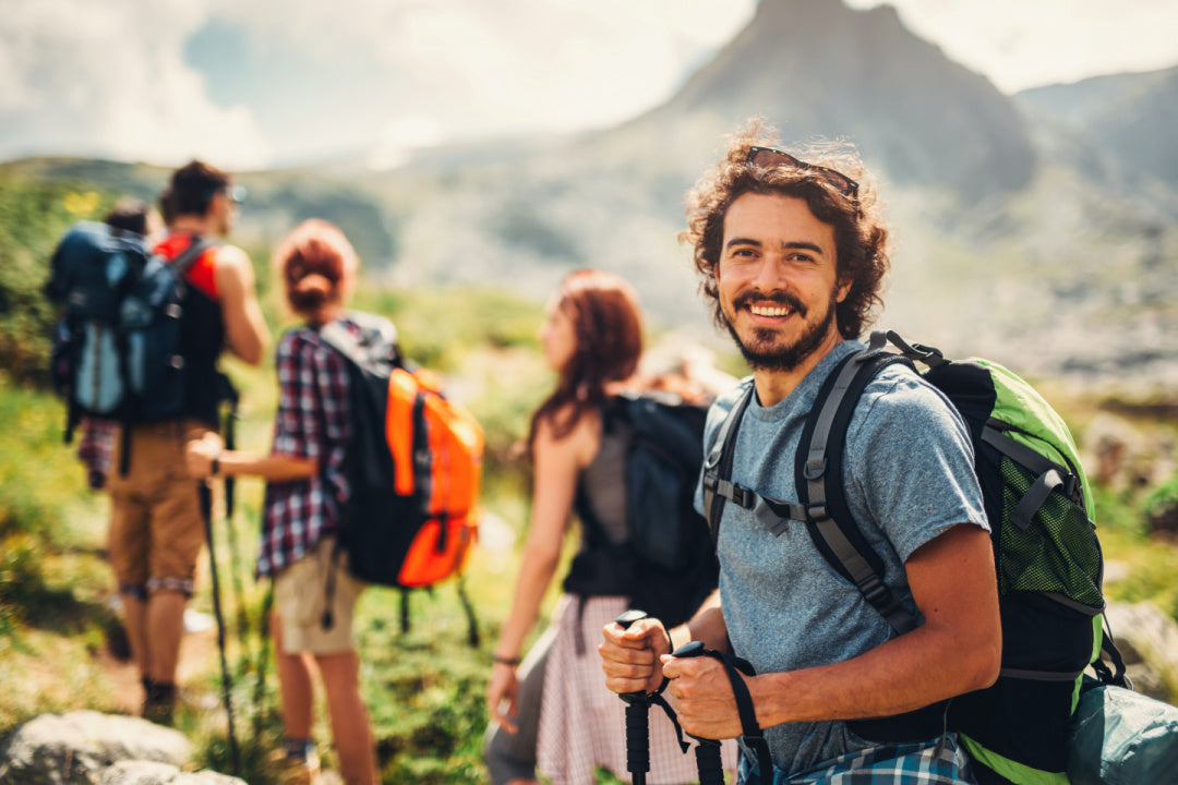 group of four people hiking