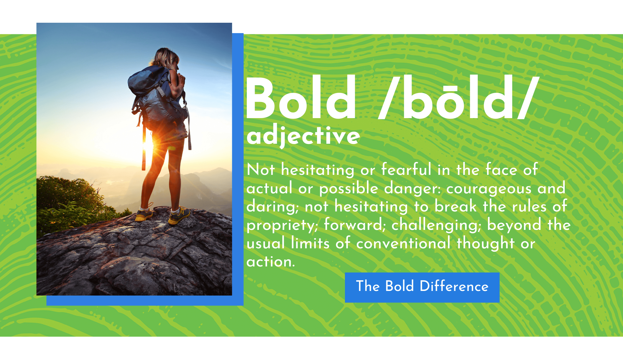 Graphic desktop image displaying the definition of 'bold,' highlighting courage and strength. This aligns with Bold Botanica's mission to create clean, transparent health supplements that empower you to live boldly and embrace a healthy lifestyle.